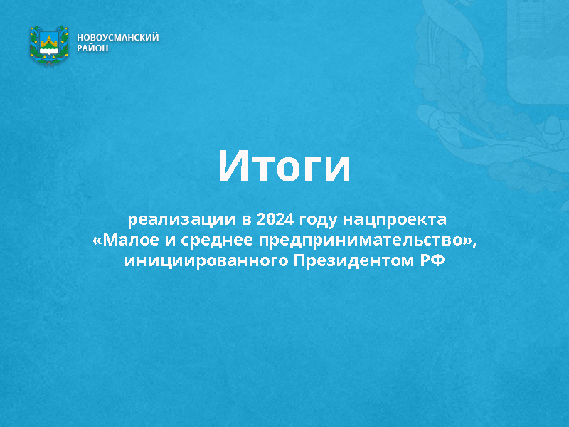 Итоги реализации в 2024 году нацпроекта «Малое и среднее предпринимательство», инициированного Президентом РФ.