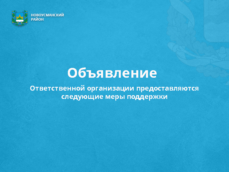 Ответственной организации предоставляются следующие меры поддержки.