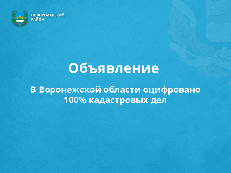 В Воронежской области оцифровано 100% кадастровых дел.